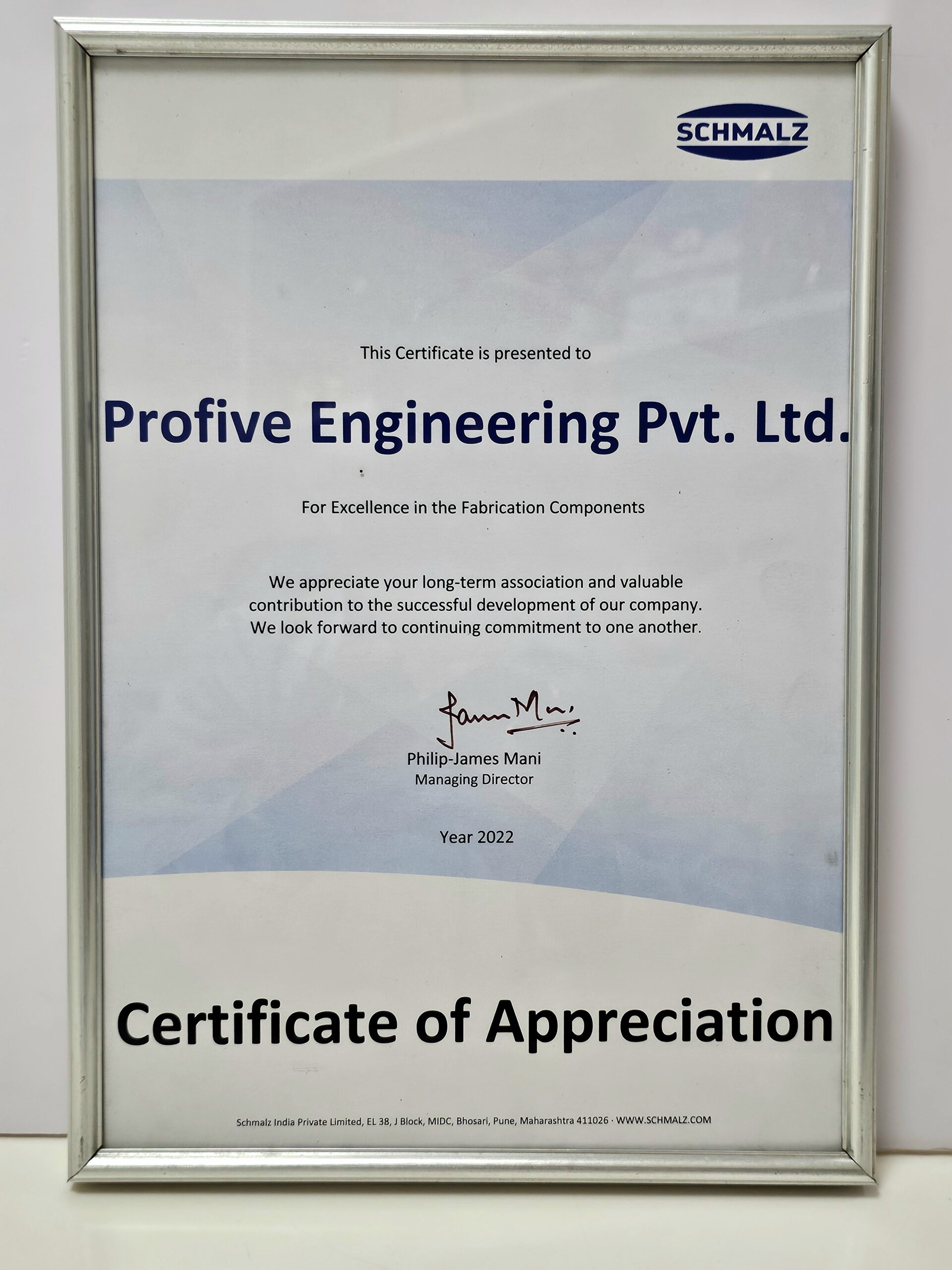 SCHMALZ Excellence in Fabrication Award
